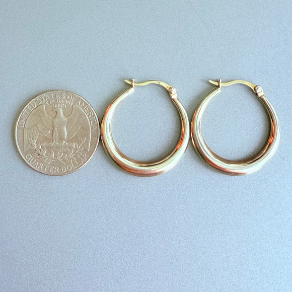 Sterling Silver Gold Vermeil 1” Round Hoop Classic Vintage Graduated Earrings - Picture 5 of 9